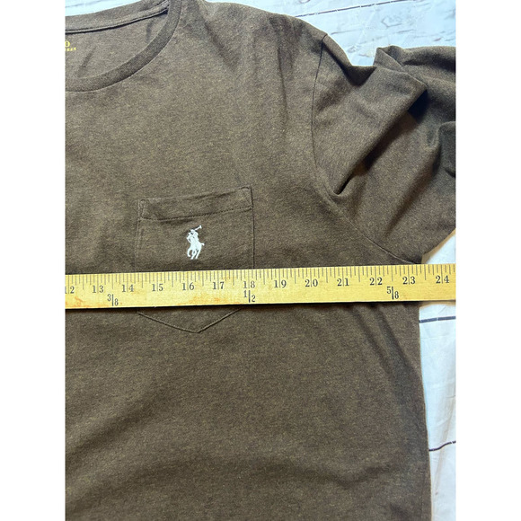 Polo Ralph Lauren Mens XL Brown Long Sleeve Logo Crewneck Pocket Tee - Picture 6 of 8